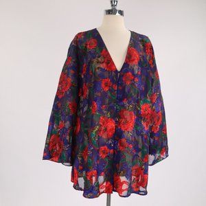 ❄️ Vtg Victoria's Secret Gold Label Floral Burned Velvet Blouse Shirt Nightgown